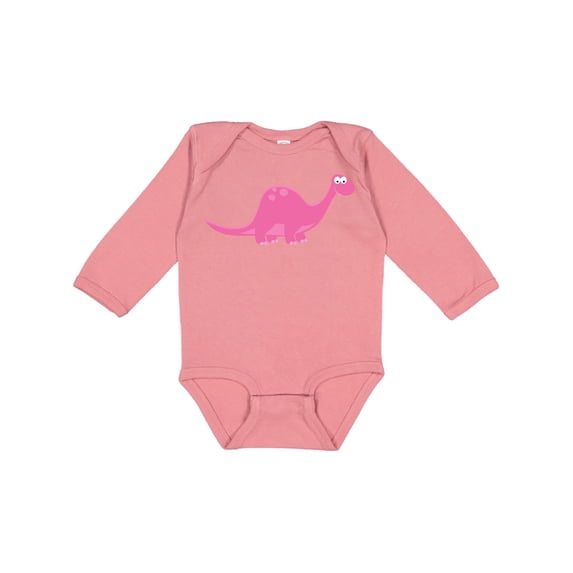 Inktastic Pink Dinosaur Girls Long Sleeve Baby Bodysuit
