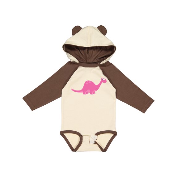 Inktastic Pink Dinosaur Girls Long Sleeve Baby Bodysuit