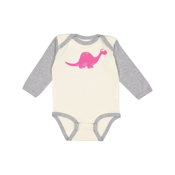 Inktastic Pink Dinosaur Girls Long Sleeve Baby Bodysuit