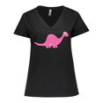 thumbnail image 1 of Inktastic Pink Dinosaur Women's Plus Size V-Neck T-Shirt, 1 of 5