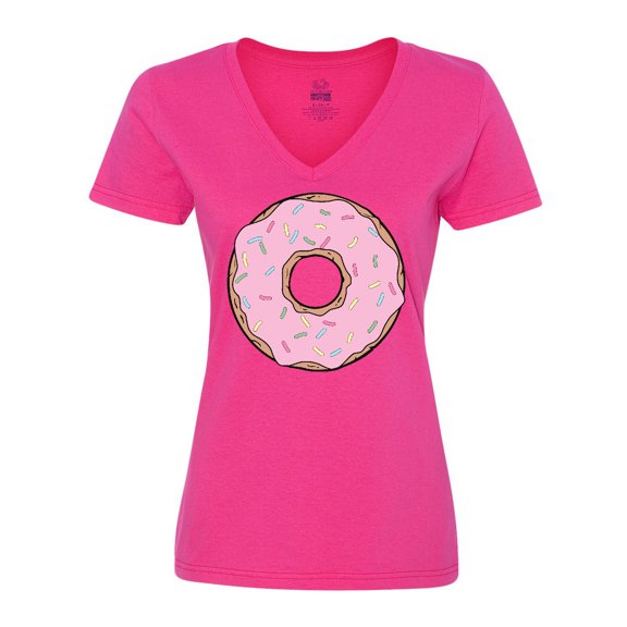 Inktastic Pink Donut, Donut With Colorful Sprinkles, Frosting Women's V-Neck T-Shirt