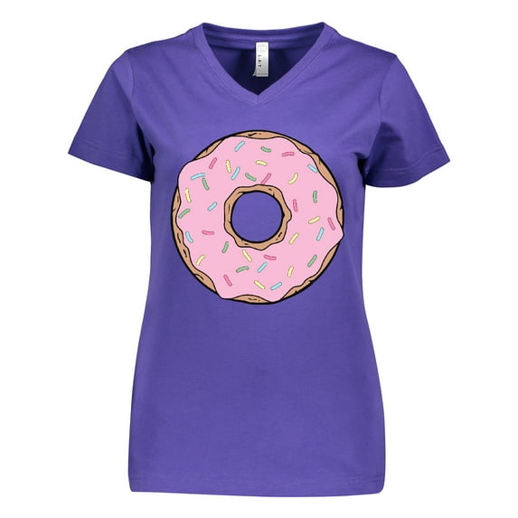 Inktastic Pink Donut, Donut With Colorful Sprinkles, Frosting Women's V-Neck T-Shirt
