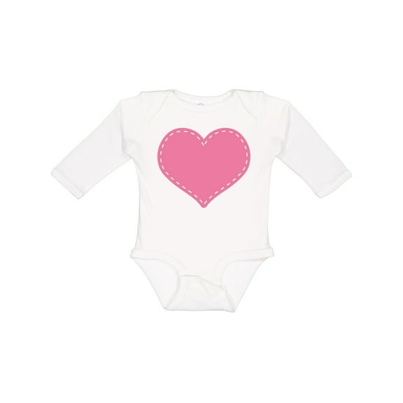 Inktastic Pink Heart (Stitch Border) Girls Long Sleeve Baby Bodysuit