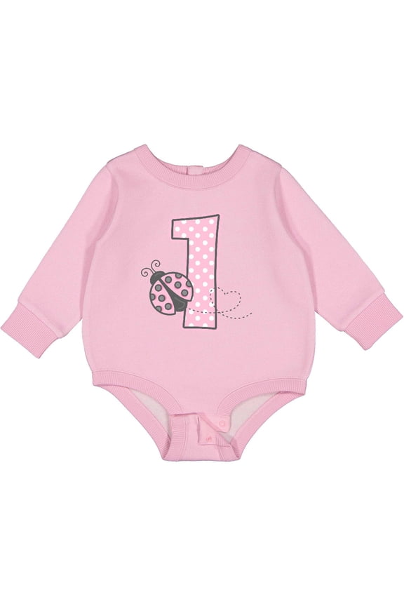 Pink Ladybug 1st Birthday Baby Fleece Bodysuit