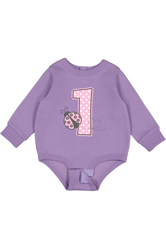 Pink Ladybug 1st Birthday Baby Fleece Bodysuit