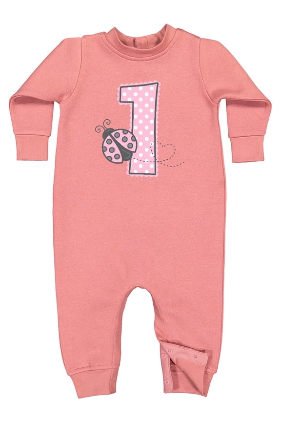 Pink Ladybug 1st Birthday Baby Fleece Romper