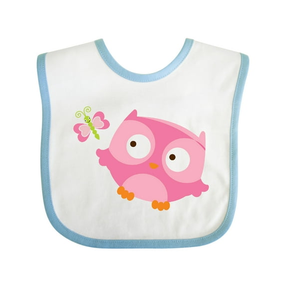 Inktastic Pink Owl and Butterfly Girls Baby Bib