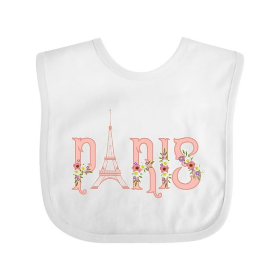 Inktastic Pink Paris Eiffel Tower with Flowers Boys or Girls Baby Bib