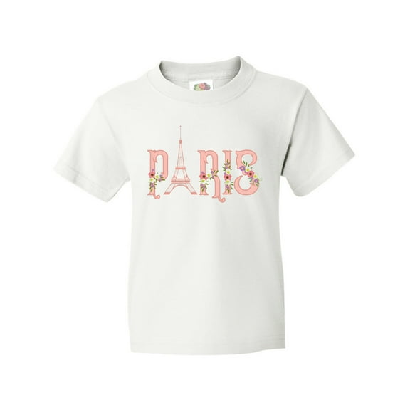 Inktastic Pink Paris Eiffel Tower with Flowers Youth T-Shirt