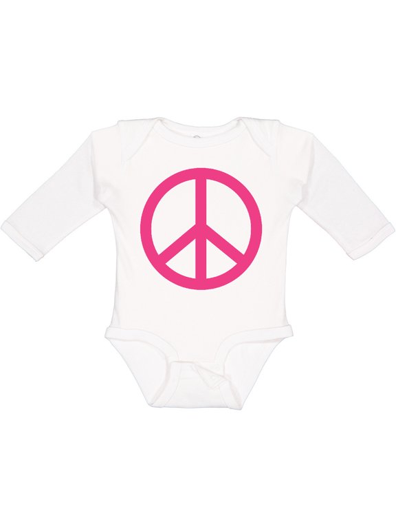 Pink Peace Sign Girls Long Sleeve Baby Bodysuit