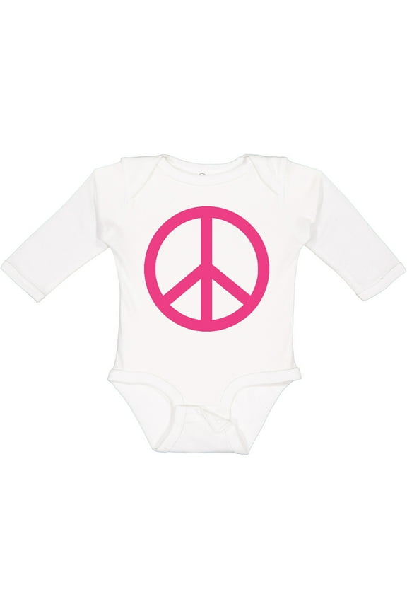 Pink Peace Sign Girls Long Sleeve Baby Bodysuit