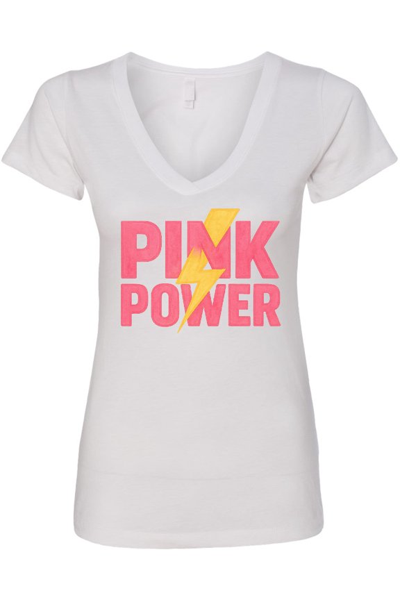 Pink Power Lightning Bolt Graphic Women's V-Neck T-Shirt
