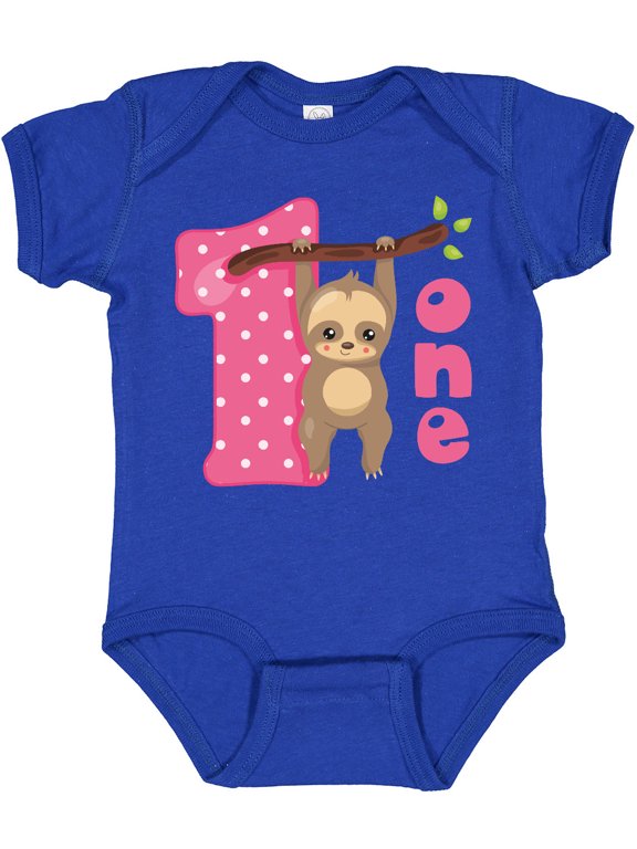 Pink Sloth 1st Birthday Girls Baby Bodysuit