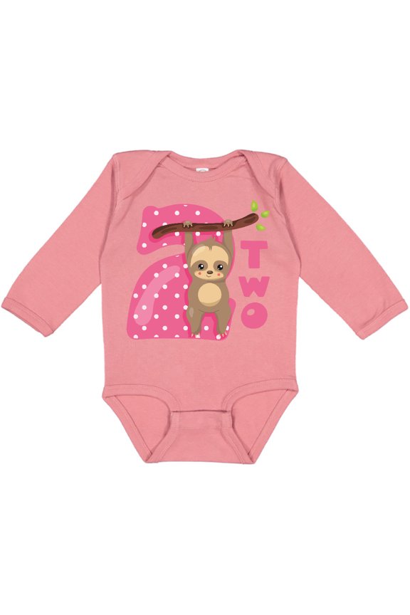 Pink Sloth 2nd Birthday Girls Long Sleeve Baby Bodysuit