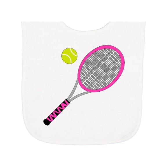 Inktastic Pink Tennis Racket and Ball Baby Terry Cloth Bib