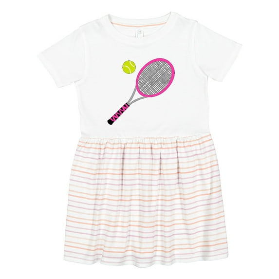 Inktastic Pink Tennis Racket and Ball Girls Toddler Dress