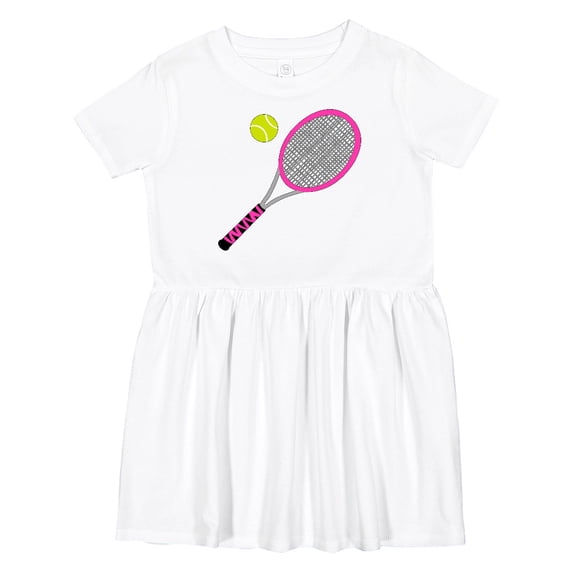 Inktastic Pink Tennis Racket and Ball Girls Toddler Dress