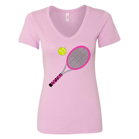 Inktastic Pink Tennis Racket and Ball Women's V-Neck T-Shirt
