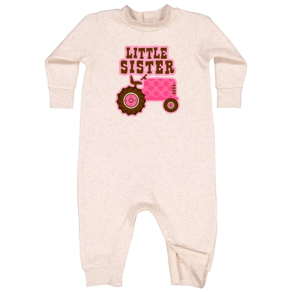Inktastic Pink Tractor Little Sister Baby Fleece Romper