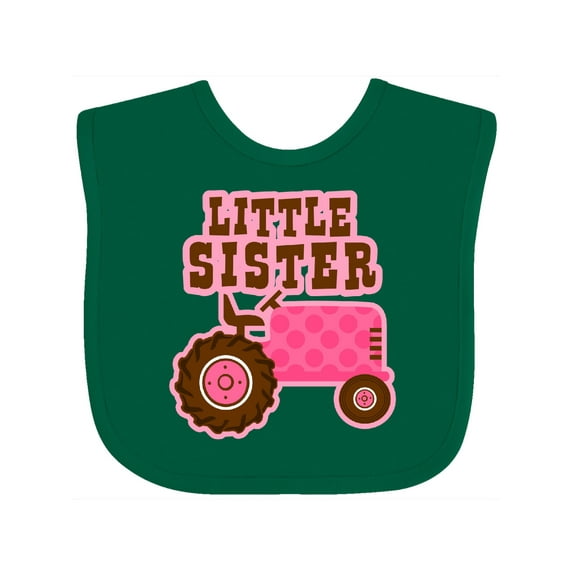 Inktastic Pink Tractor Little Sister Girls Baby Bib