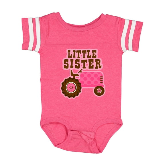 Inktastic Pink Tractor Little Sister Girls Baby Bodysuit