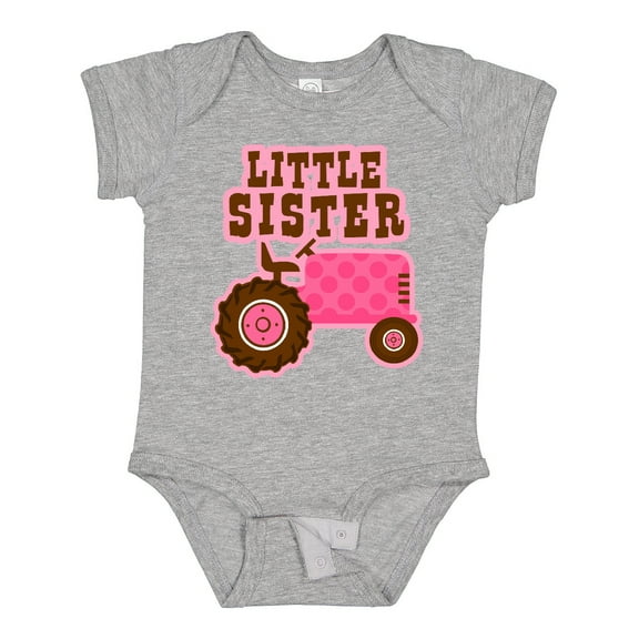 Inktastic Pink Tractor Little Sister Girls Baby Bodysuit
