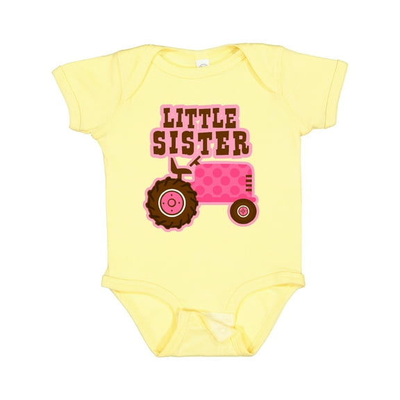 Inktastic Pink Tractor Little Sister Girls Baby Bodysuit