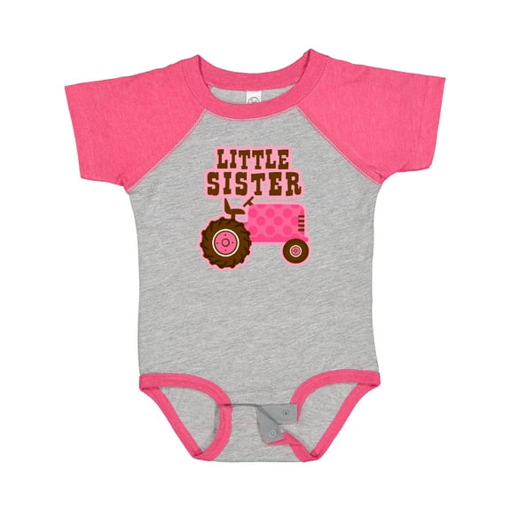 Inktastic Pink Tractor Little Sister Girls Baby Bodysuit