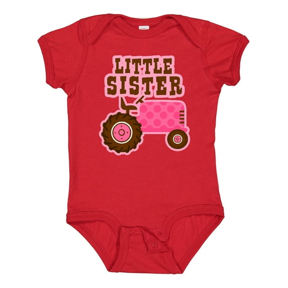 Inktastic Pink Tractor Little Sister Girls Baby Bodysuit