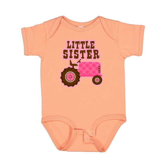 Inktastic Pink Tractor Little Sister Girls Baby Bodysuit
