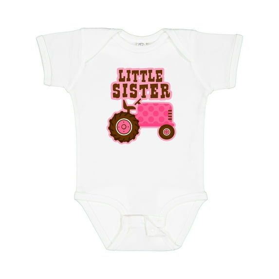 Inktastic Pink Tractor Little Sister Girls Baby Bodysuit