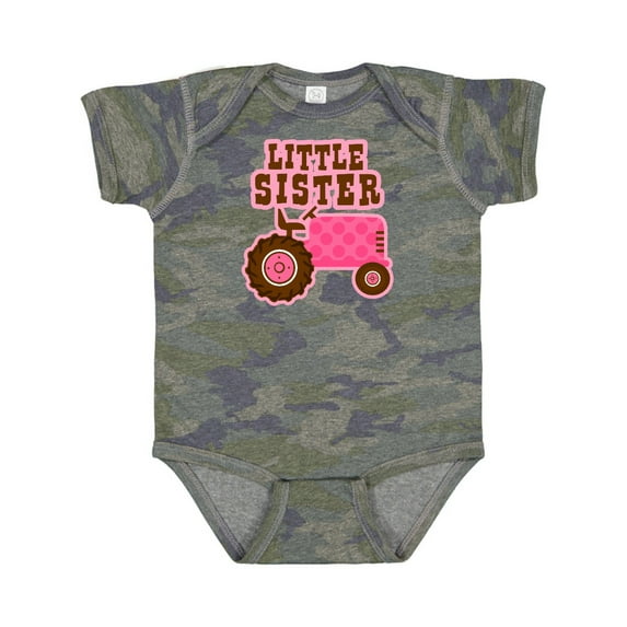 Inktastic Pink Tractor Little Sister Girls Baby Bodysuit