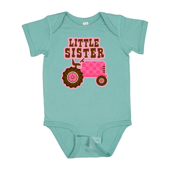 Inktastic Pink Tractor Little Sister Girls Baby Bodysuit