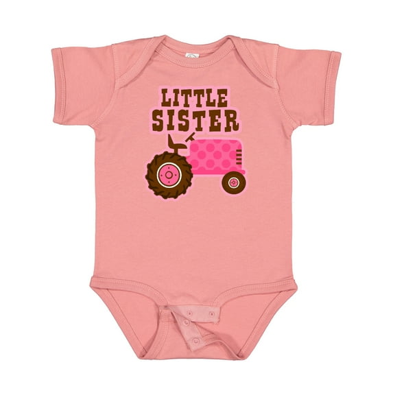 Inktastic Pink Tractor Little Sister Girls Baby Bodysuit
