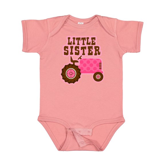 Inktastic Pink Tractor Little Sister Girls Baby Bodysuit