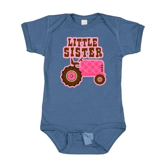 Inktastic Pink Tractor Little Sister Girls Baby Bodysuit