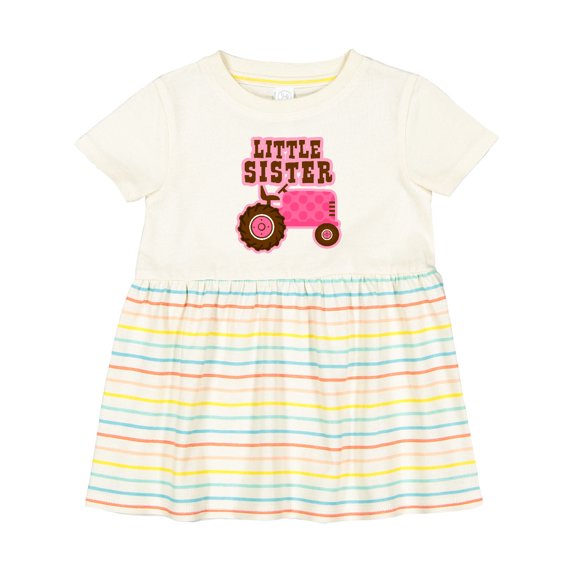 Inktastic Pink Tractor Little Sister Girls Baby Dress