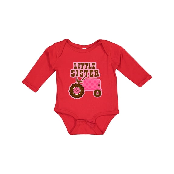 Inktastic Pink Tractor Little Sister Girls Long Sleeve Baby Bodysuit