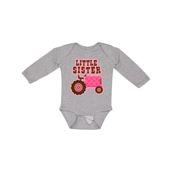 Inktastic Pink Tractor Little Sister Girls Long Sleeve Baby Bodysuit