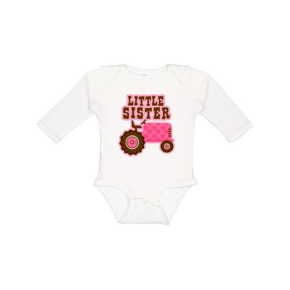 Inktastic Pink Tractor Little Sister Girls Long Sleeve Baby Bodysuit