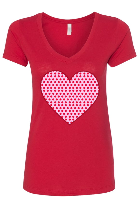 Pink and Red Polka Dot Heart Valentine's Day Women's V-Neck T-Shirt