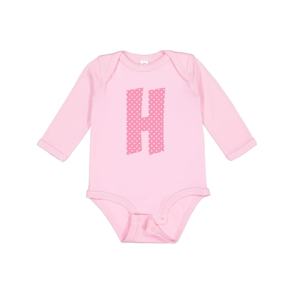 Inktastic Pink and White Polka Dots Letter H Boys or Girls Long Sleeve Baby Bodysuit