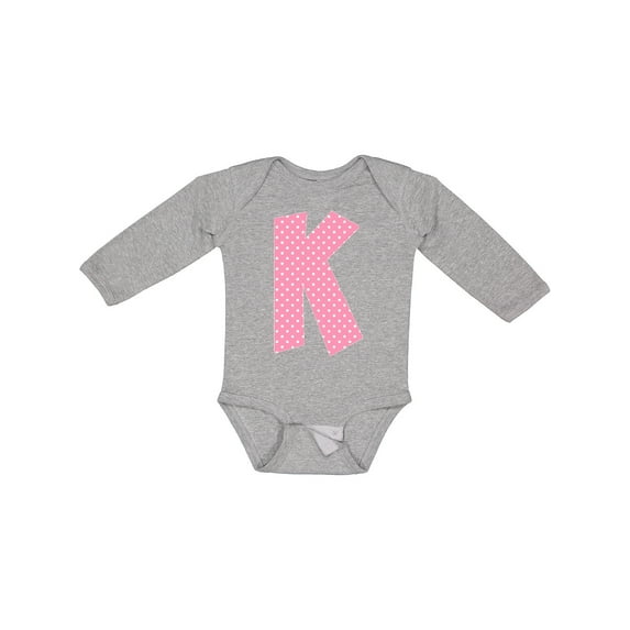 Inktastic Pink and White Polka Dots Letter K Boys or Girls Long Sleeve Baby Bodysuit