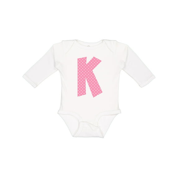 Inktastic Pink and White Polka Dots Letter K Boys or Girls Long Sleeve Baby Bodysuit