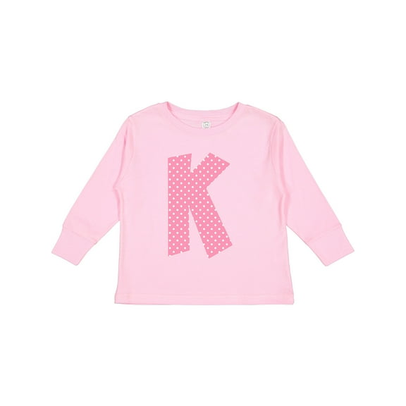 Inktastic Pink and White Polka Dots Letter K Boys or Girls Long Sleeve Toddler T-Shirt