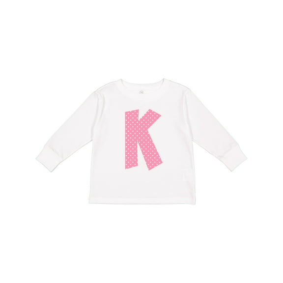 Inktastic Pink and White Polka Dots Letter K Boys or Girls Long Sleeve Toddler T-Shirt