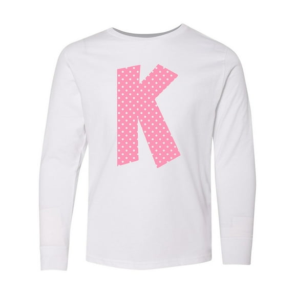Inktastic Pink and White Polka Dots Letter K Long Sleeve Youth T-Shirt