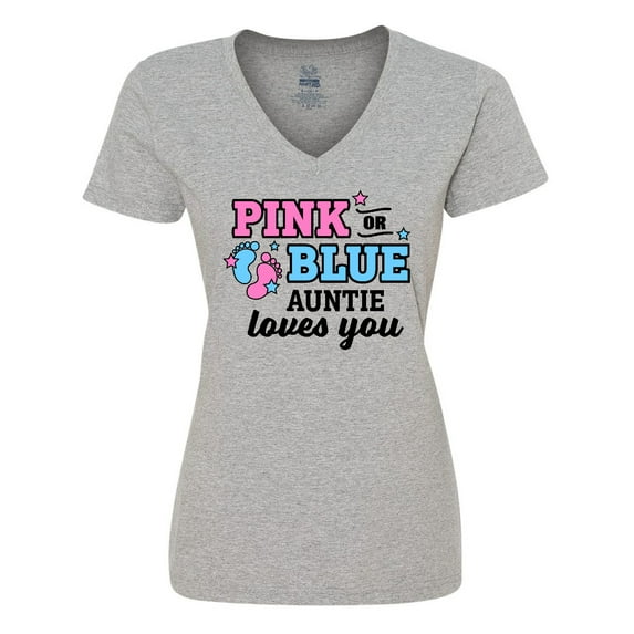 Inktastic Pink or Blue Auntie Loves You Women's V-Neck T-Shirt