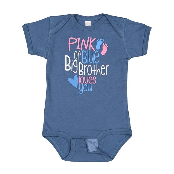 Inktastic Pink or Blue, Big Brother Loves You Footprints and Heart Boys Baby Bodysuit
