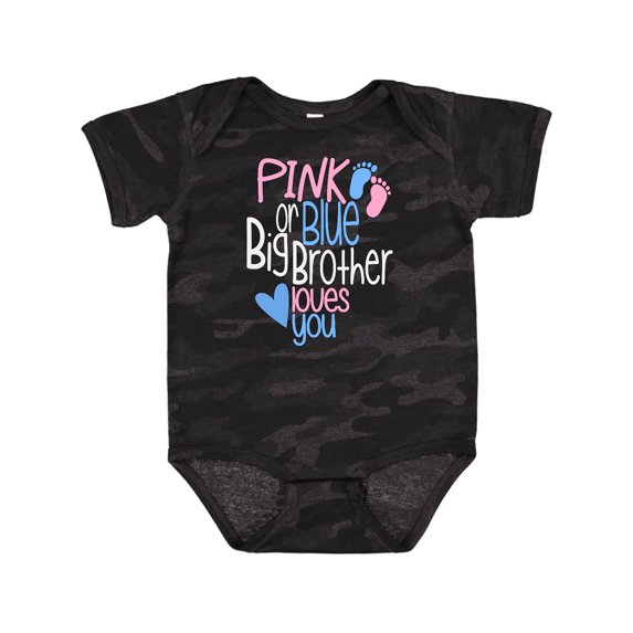 Inktastic Pink or Blue, Big Brother Loves You Footprints and Heart Boys Baby Bodysuit
